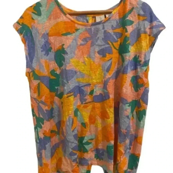 Joie 100% Linen Tropical Print Knit Button Back Top - Picture 7 of 7